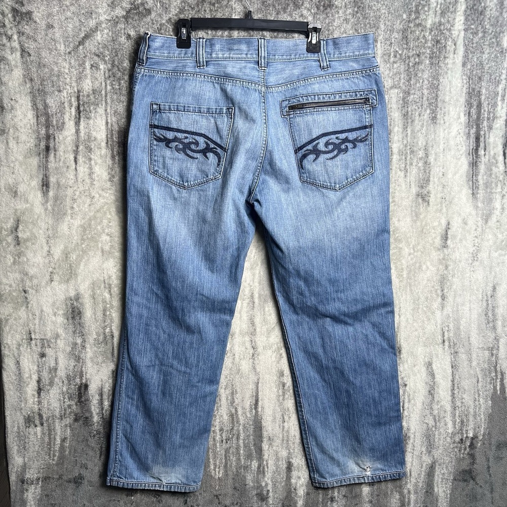 Vintage DKNY Blue Denim Jeans Men's Size 38x30 Embroidered Baggy Hip Hop Y2K